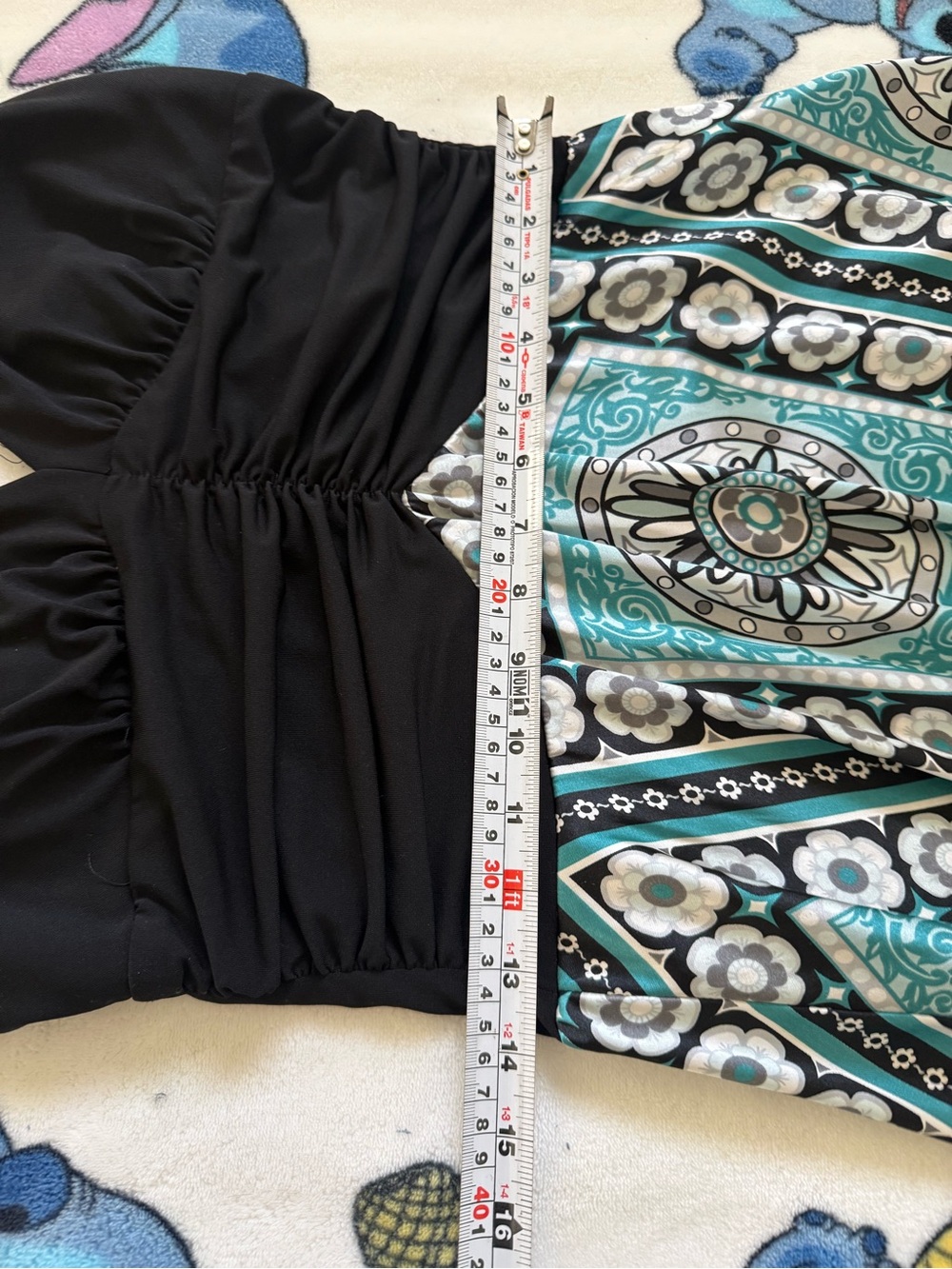 Dressbarn Size 6 Y2K Boho Halter Dress Teal Medallion Handkerchief Hem Ruched - Picture 12 of 13